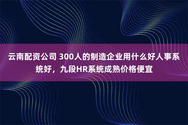云南配资公司 300人的制造企业用什么好人事系统好，九段HR系统成熟价格便宜